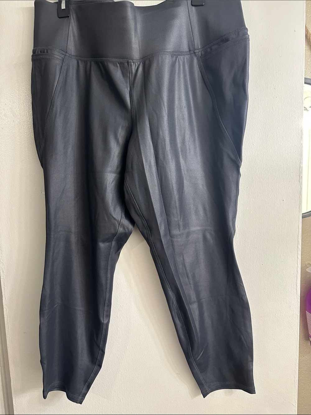 LIVI Gunmetal Faux Leather Pocket Leggings with High Waist